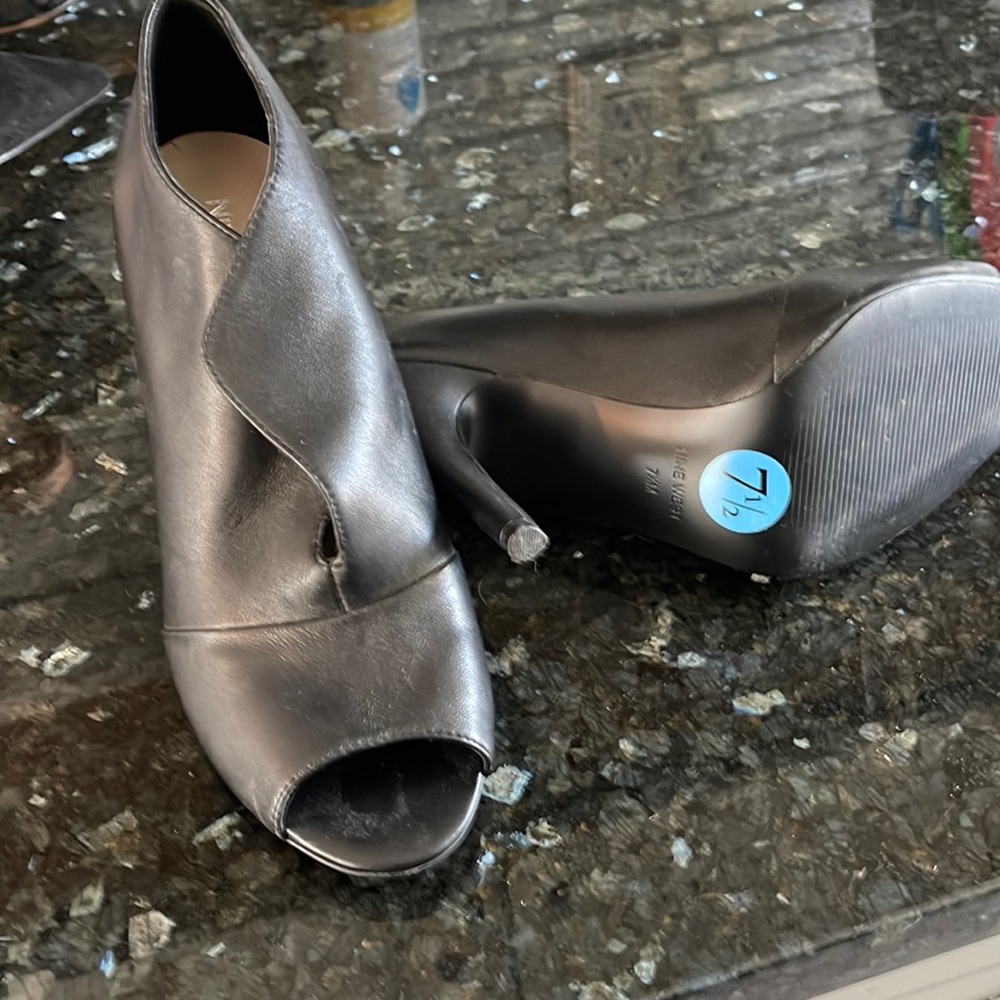 Black leather booties open toe